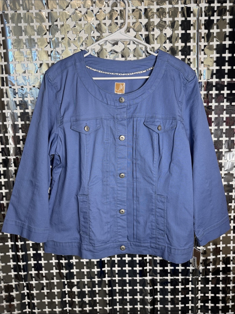 JM Collection Blue Button-Front Casual Jean Jacket